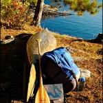 Bell Magic, portage pack and ZRE paddle in the Boundary Waters during a test of the Terramar T-shir