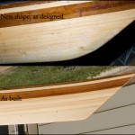 The new stern shape vs. the old shape. The new shape is included with the plans, but you could build the old way if you value a super hard tracking kayak over one that turns.