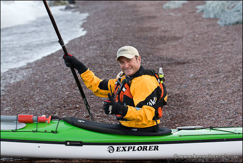 Bryan Hansel prepared to launch his sea kayak.