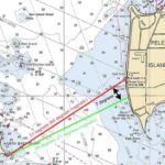 Example of aiming-off on a marine chart.