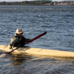 Bill Samson paddling his baidarka.