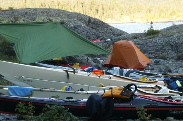 Kayaks on Canada's Lake Superior coast
