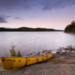 Sunset over Ottertrack Lake. Canada is on the left and U.S. on the right.