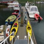 Kayaks lined up for the last day of kayaking. I paddled a tippy, straight-tracking Point 65 for most of the trip. It was fun to have the Necky on the last day.