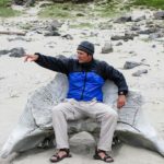 Sitting in a whale skull on Bunes Beach.